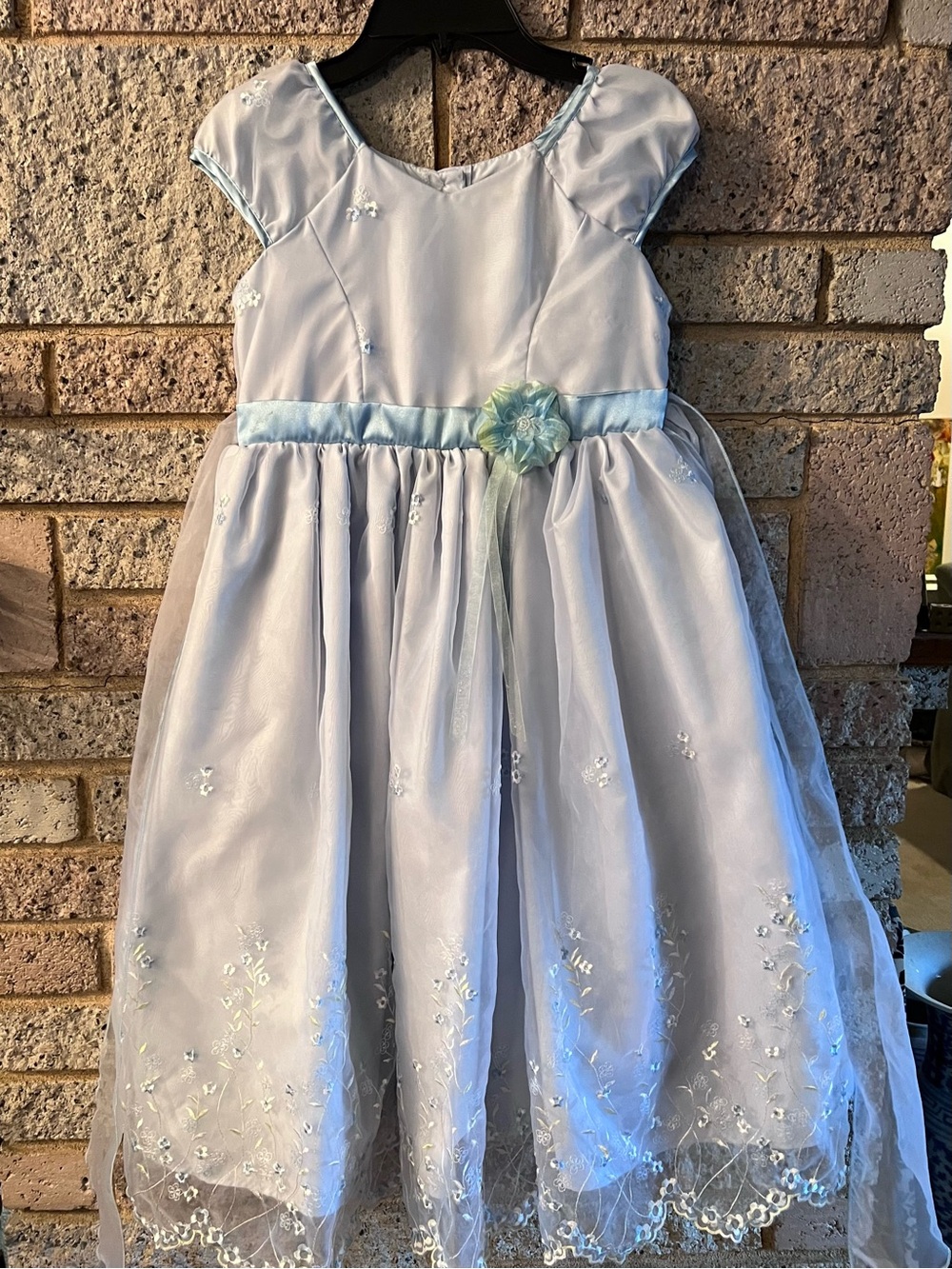 Jona Michelle Vintage Pale Blue Floral Embroidered Tulle Party Dress 6X